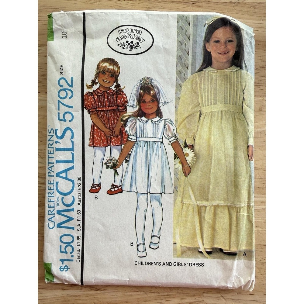 McCall's Laura Ashley Pattern 5792 Girls' High Waist Back Zip Dress Size 10 CUT